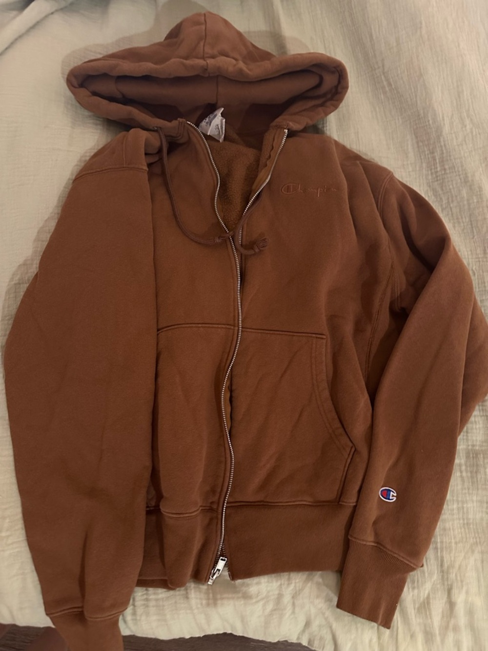 Champion Rust Brown Full-Zip Hoodie with Embroidered Logo